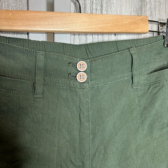 J. Jill Pants XL Petite Linen Stretch Wide Leg Pockets Green Color - Picture 2 of 8